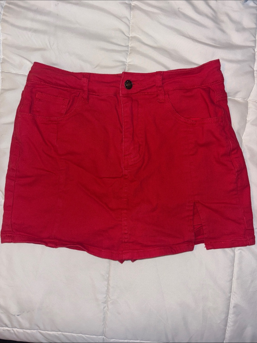Women’s Bright Red Denim Skort with Front Slit